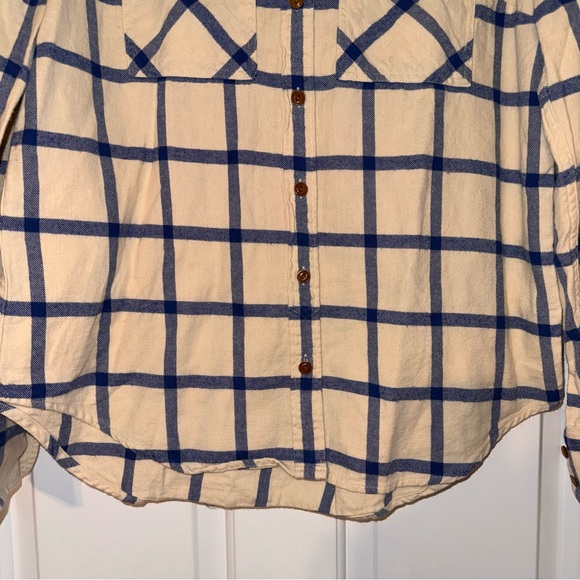 J. Crew off white Cream blue Plaid Button-Down Flannel Shirt 100% Cotton 2 - Picture 5 of 11